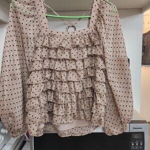 Versona Black Polka Dot Ruffle Blouse - Cream